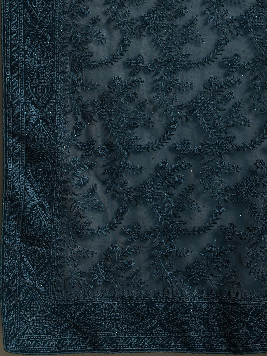 Teal Blue Embroidered Georgette Saree