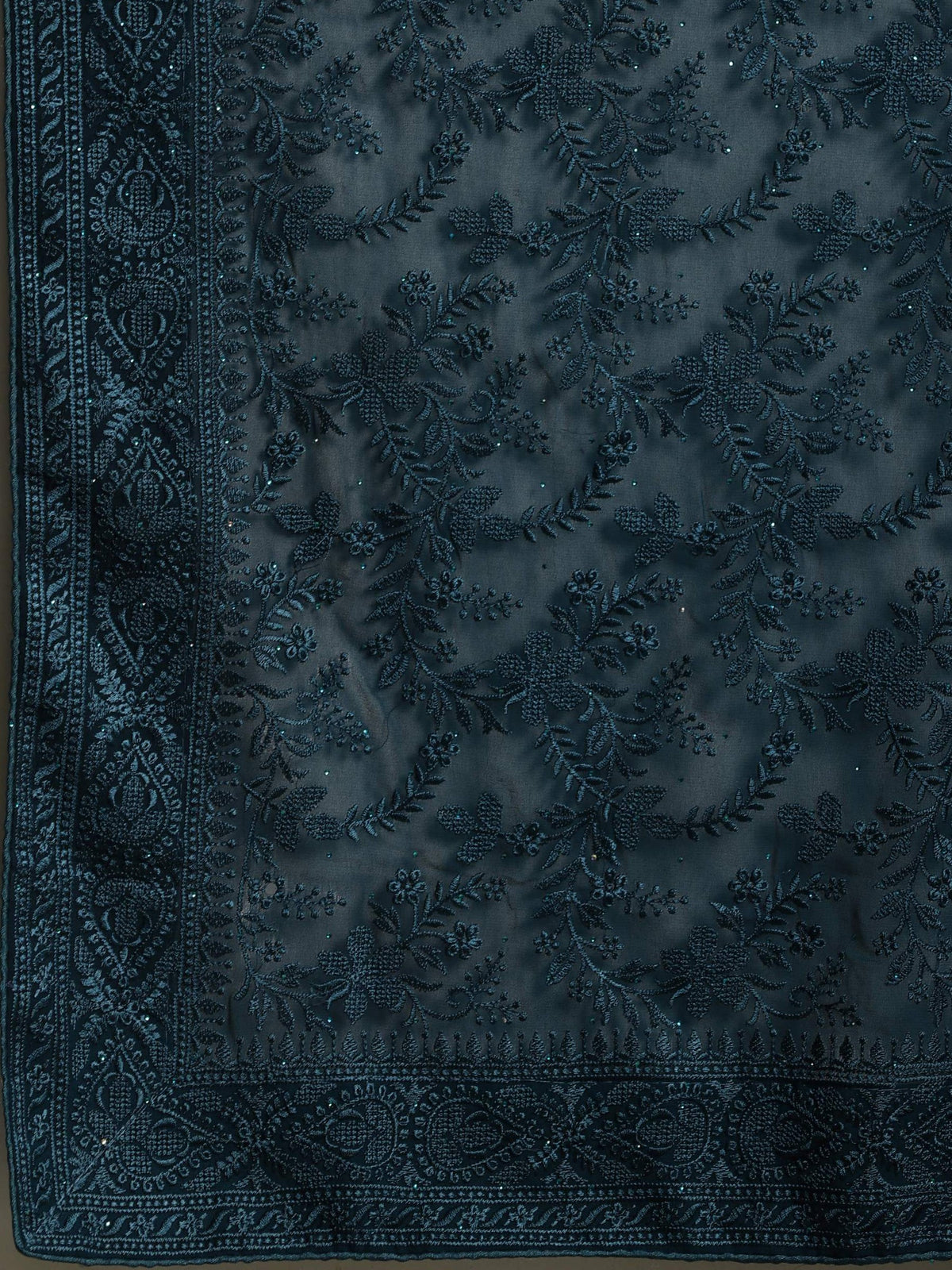 Teal Blue Embroidered Georgette Saree