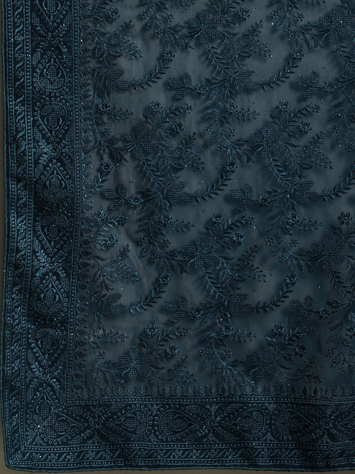Teal Blue Embroidered Georgette Saree