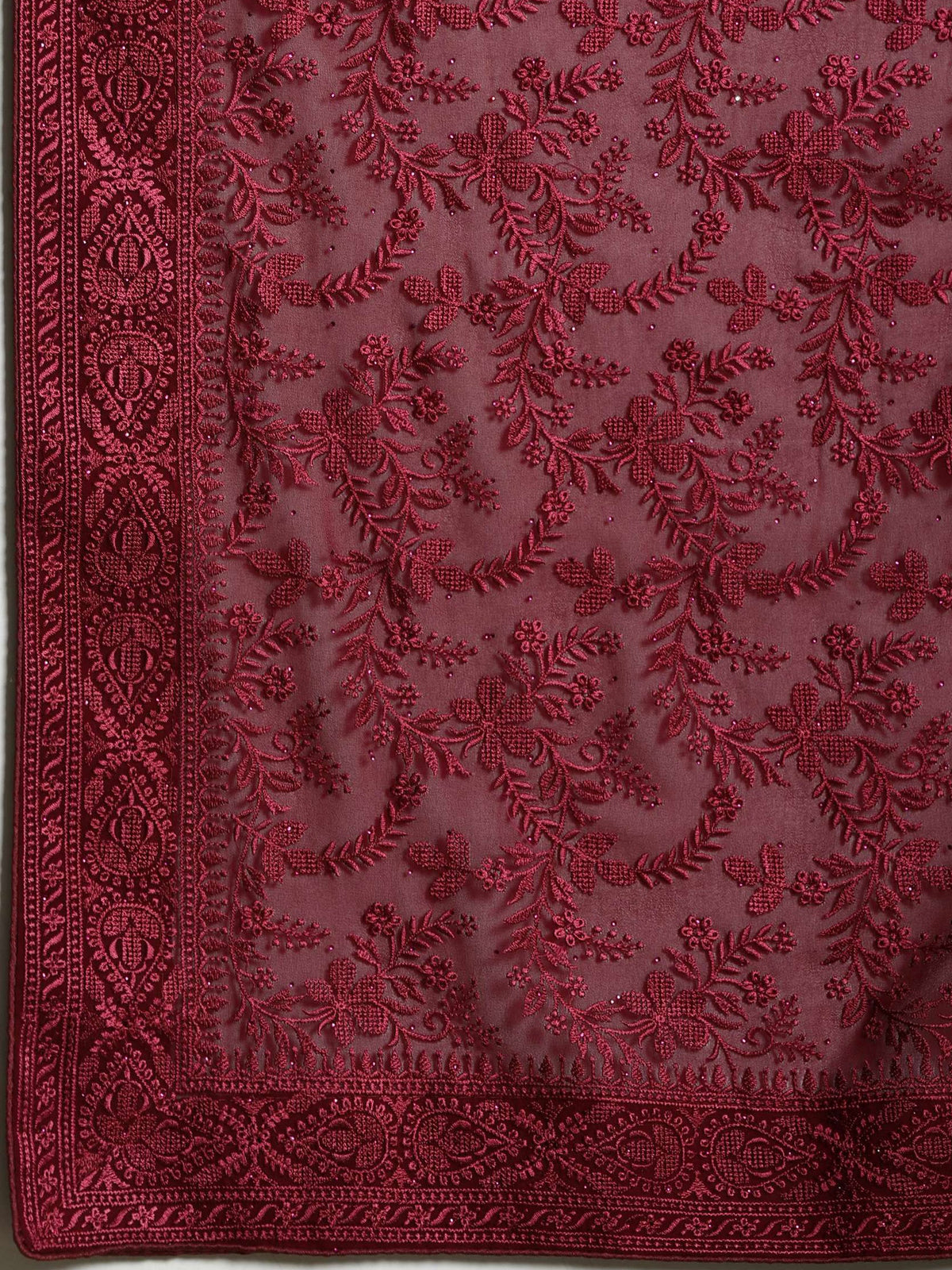 Wine Embroidered Georgette Saree