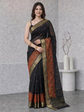 Black Resham Embroidery Crepe Saree