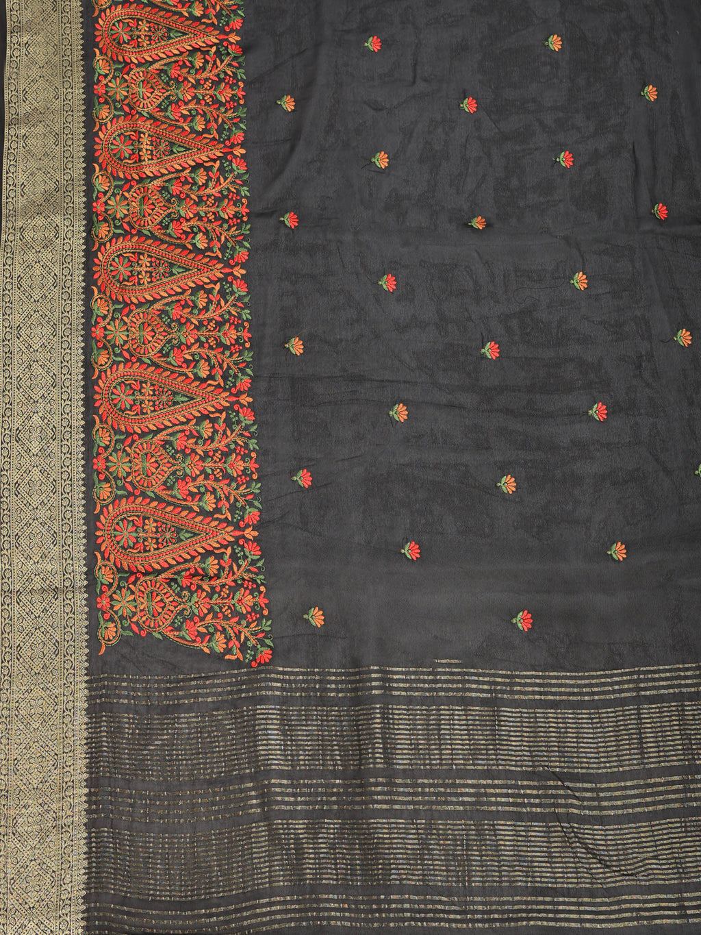 Black Resham Embroidery Crepe Saree