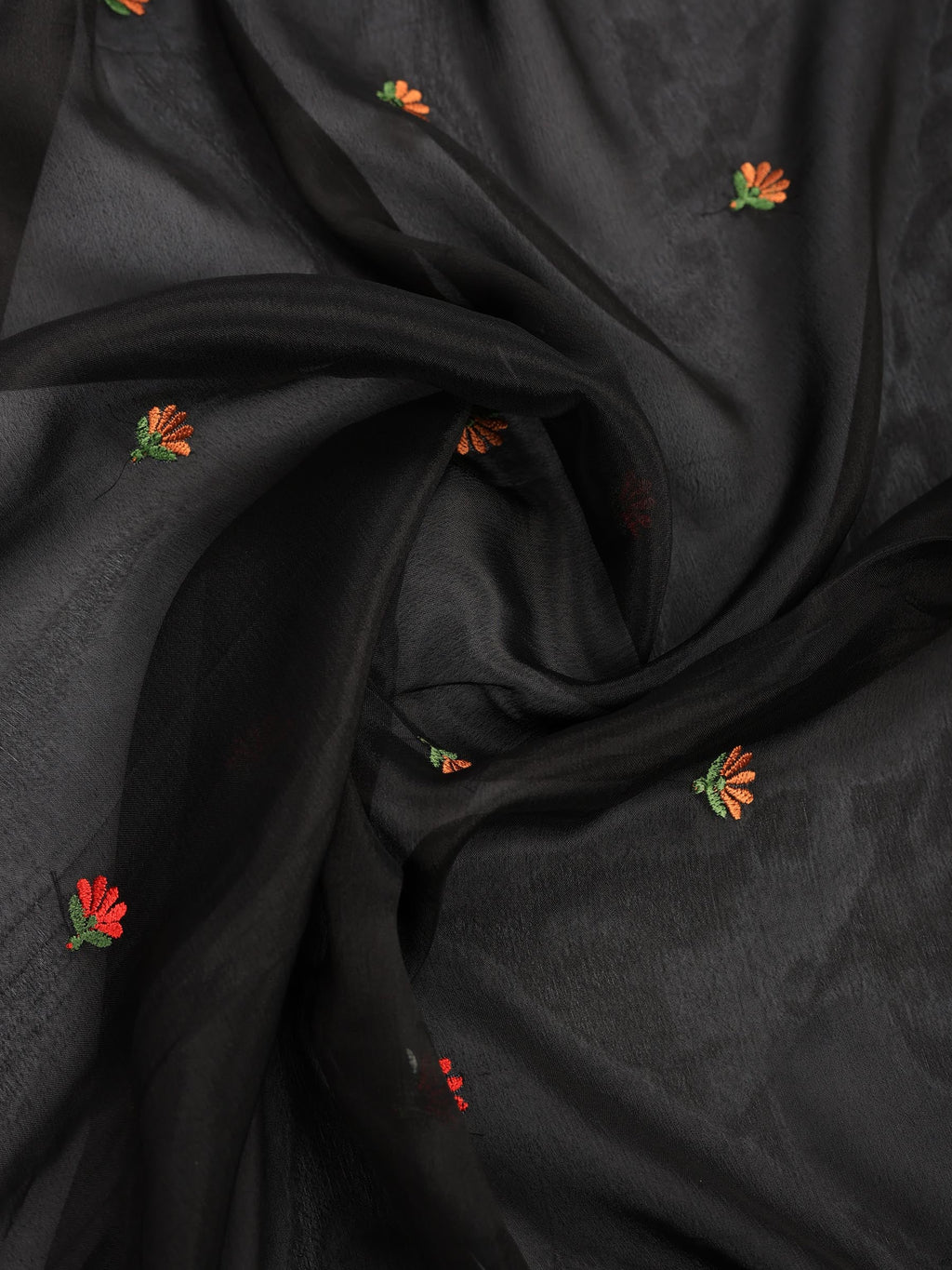 Black Resham Embroidery Crepe Saree