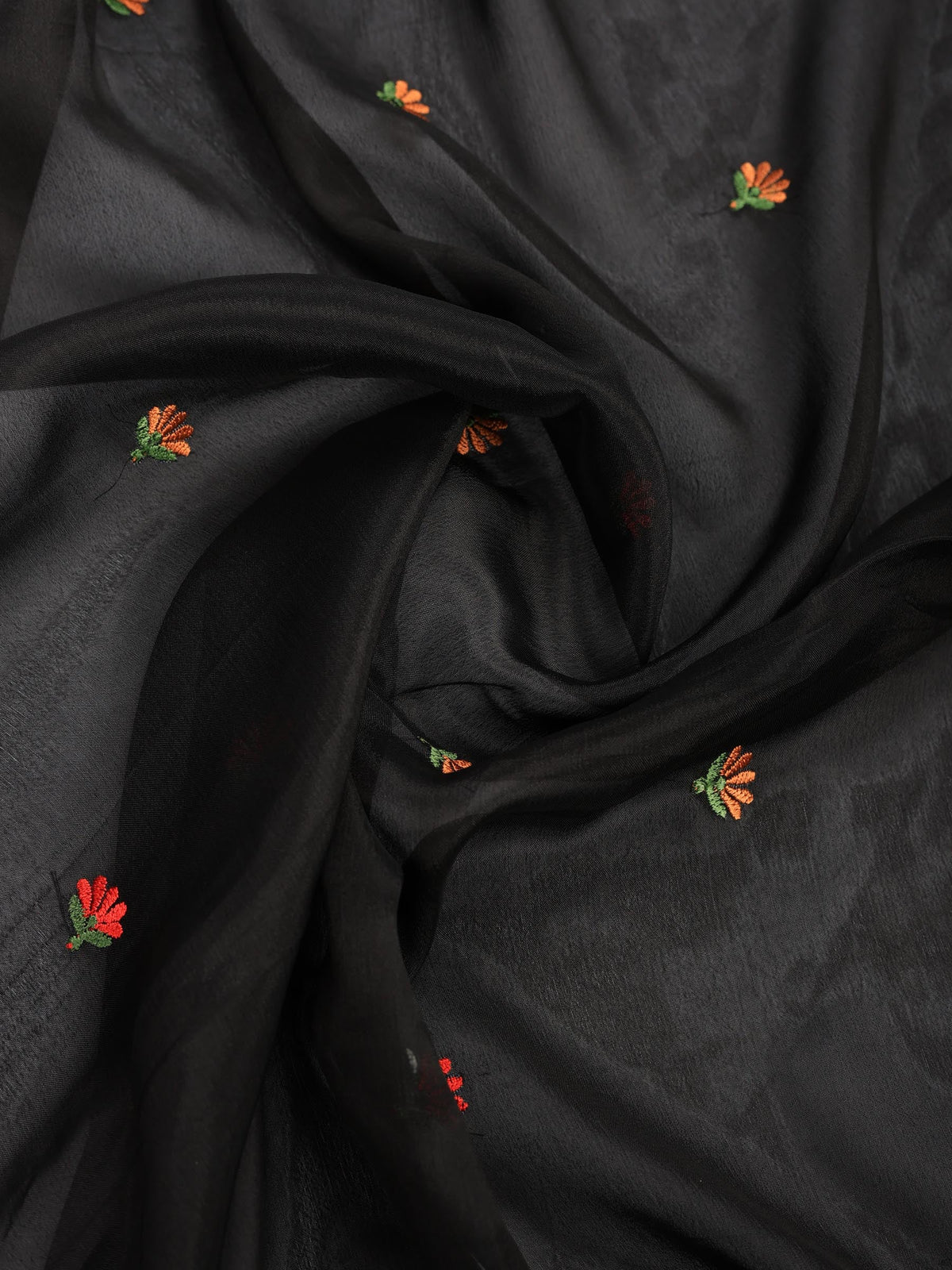 Black Resham Embroidery Crepe Saree