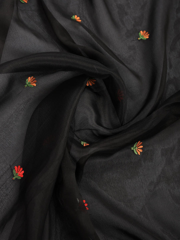 Black Resham Embroidery Crepe Saree