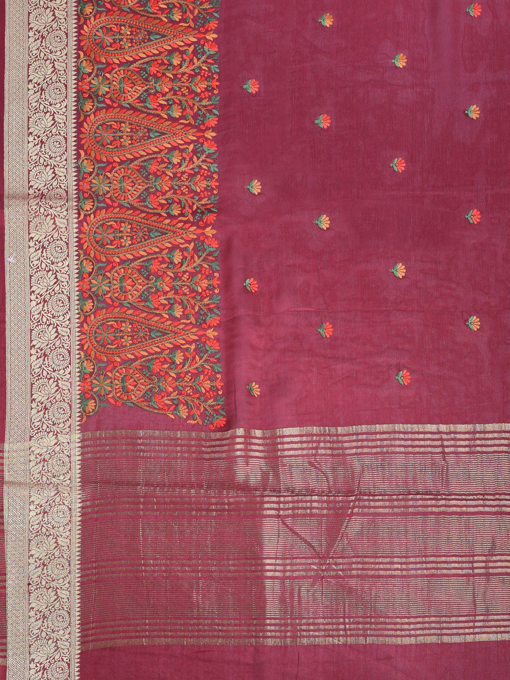 Wine Resham Embroidery Crepe Saree
