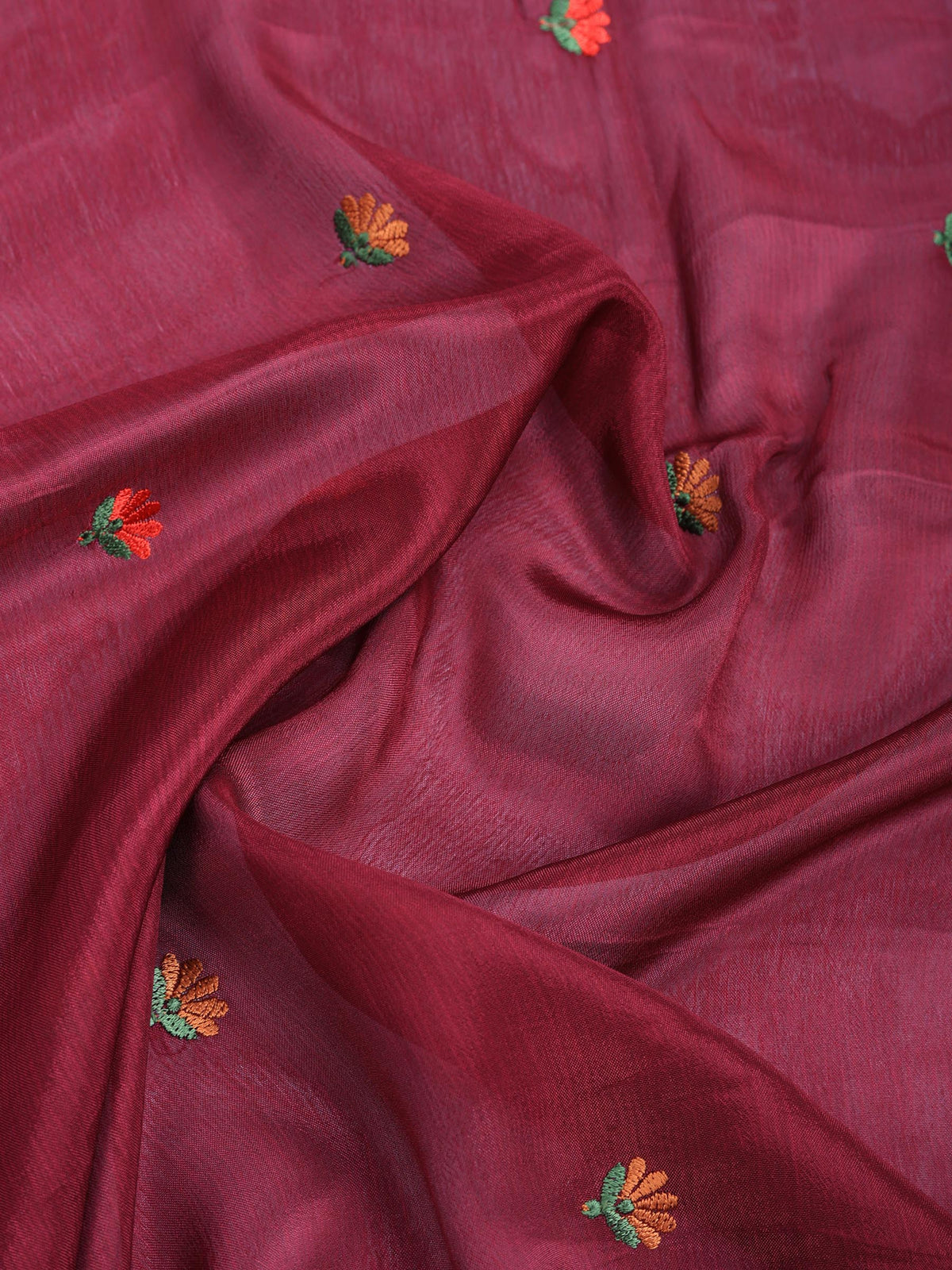 Wine Resham Embroidery Crepe Saree