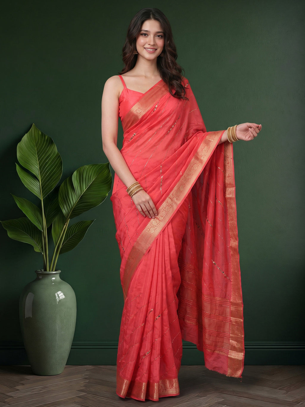 Gazari Stone Work Crepe Saree