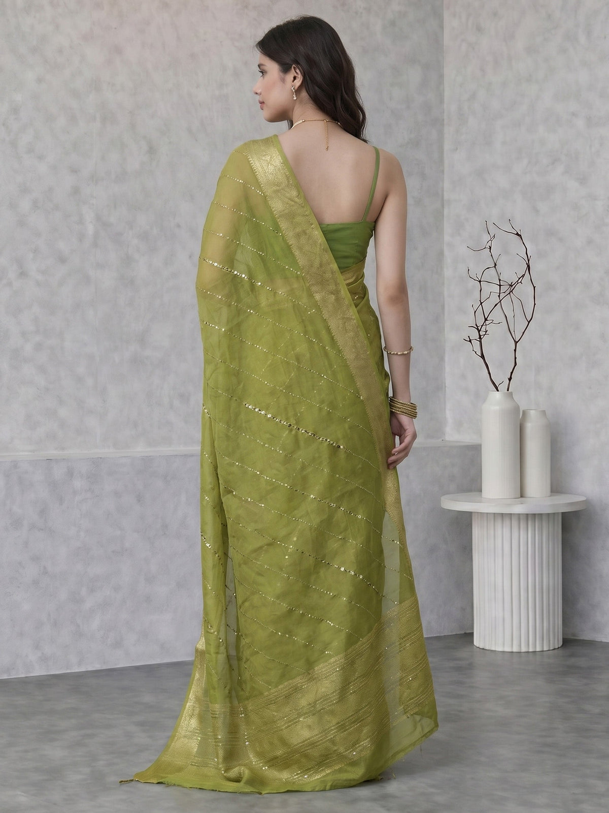 Pista Green Stone Work Crepe Saree