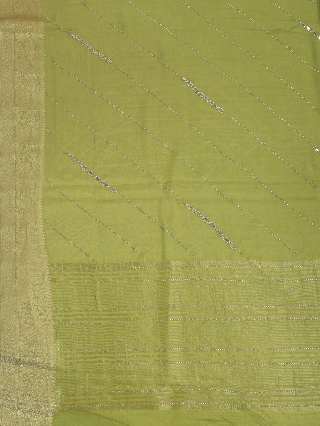 Pista Green Stone Work Crepe Saree