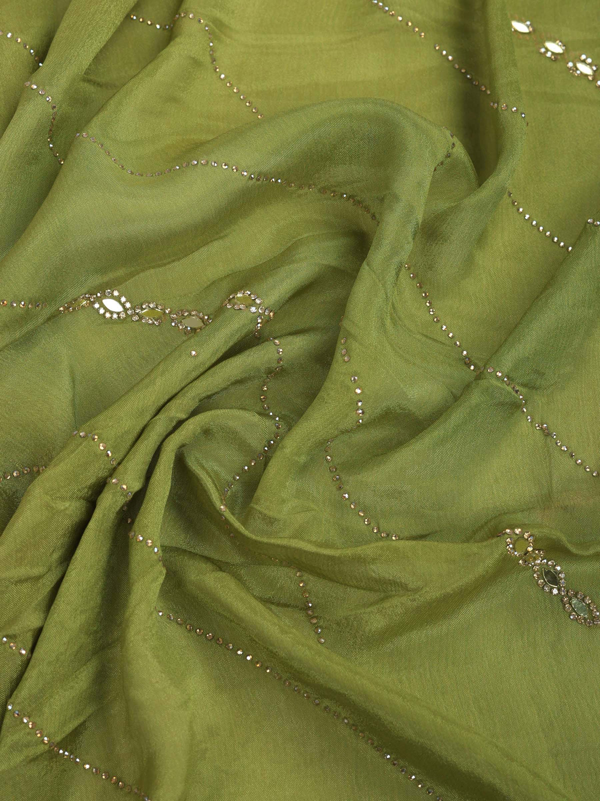 Pista Green Stone Work Crepe Saree