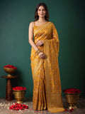 Mustard Art Silk Woven Saree