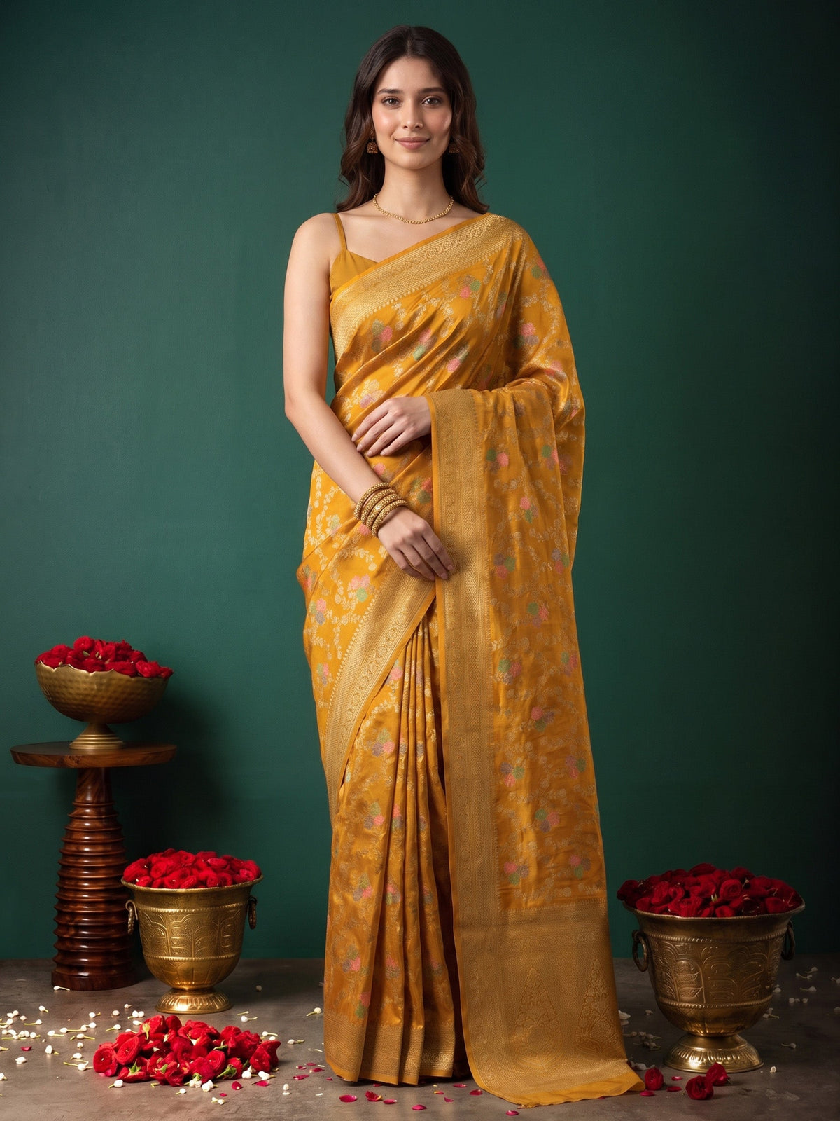 Mustard Art Silk Woven Saree