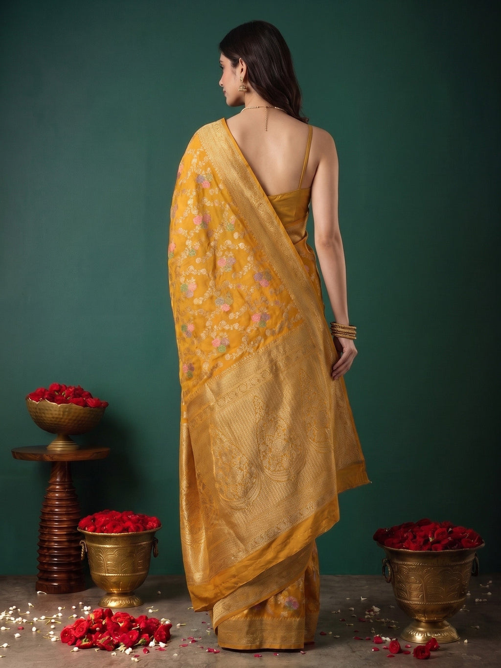 Mustard Art Silk Woven Saree