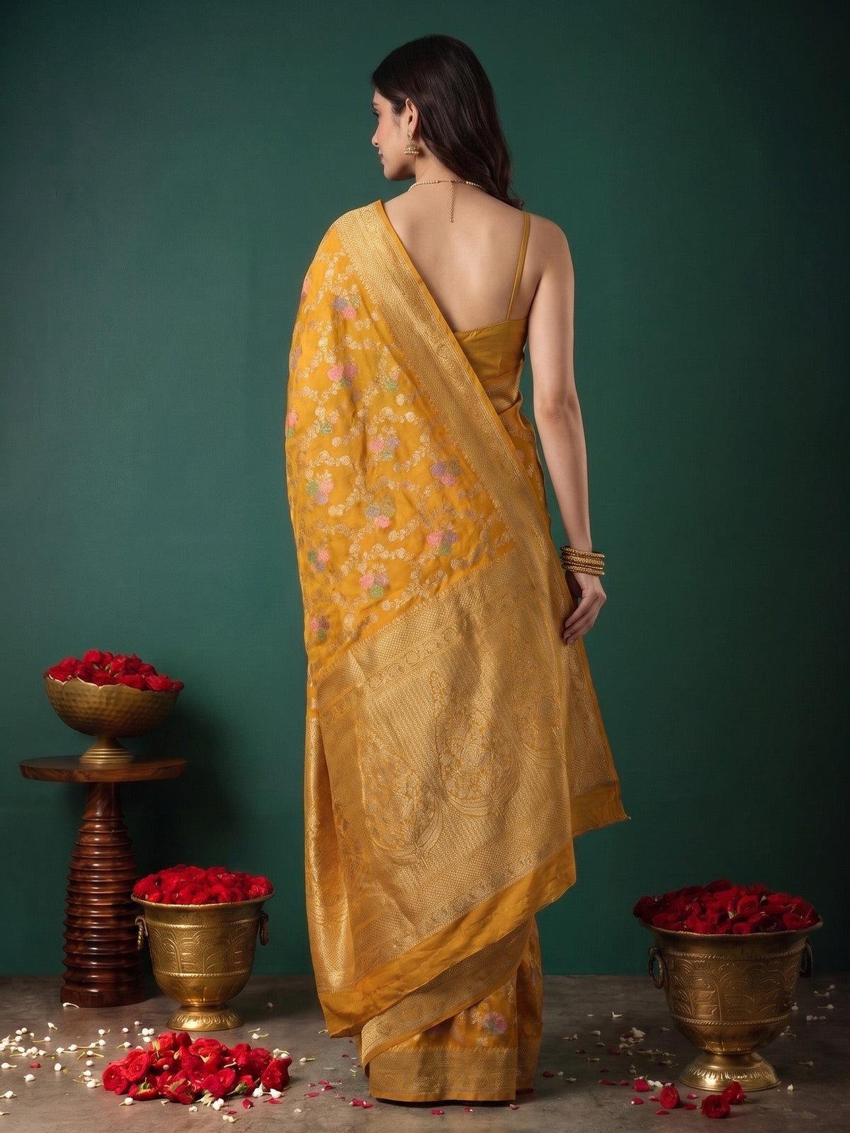 Mustard Art Silk Woven Saree