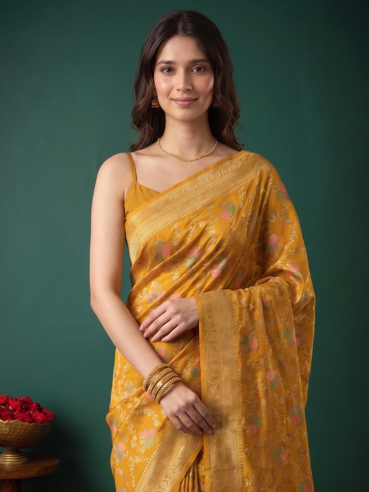 Mustard Art Silk Woven Saree