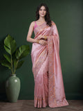 Pink Banarsi Embroidered Saree