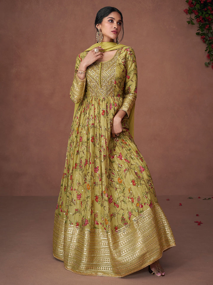 Green Organza Embroidered Kurta Pant With Dupatta