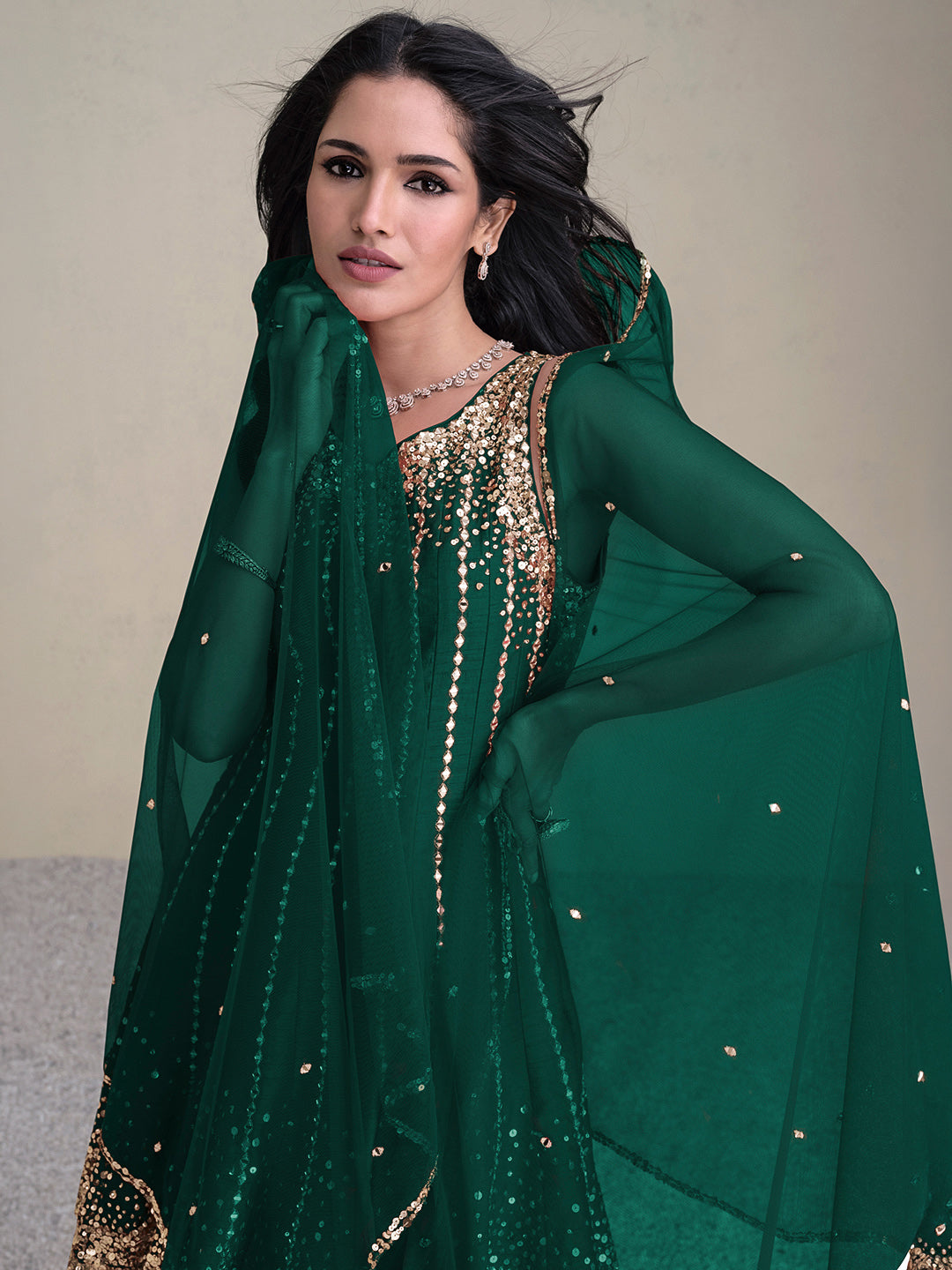 Green Art Silk Embroidered Kurta Dhoti With Dupatta