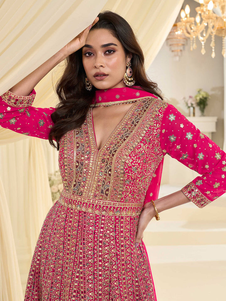 Rani Embroidered Georgette Gown With Dupatta