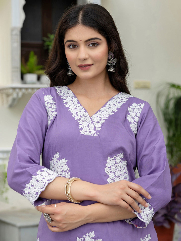 Lilac Embroidered Art Silk Kurta Pant with Dupatta