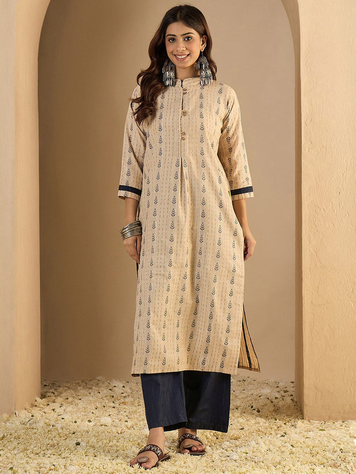 Cream Embroidered Cotton Blend Kurta Pant with Dupatta