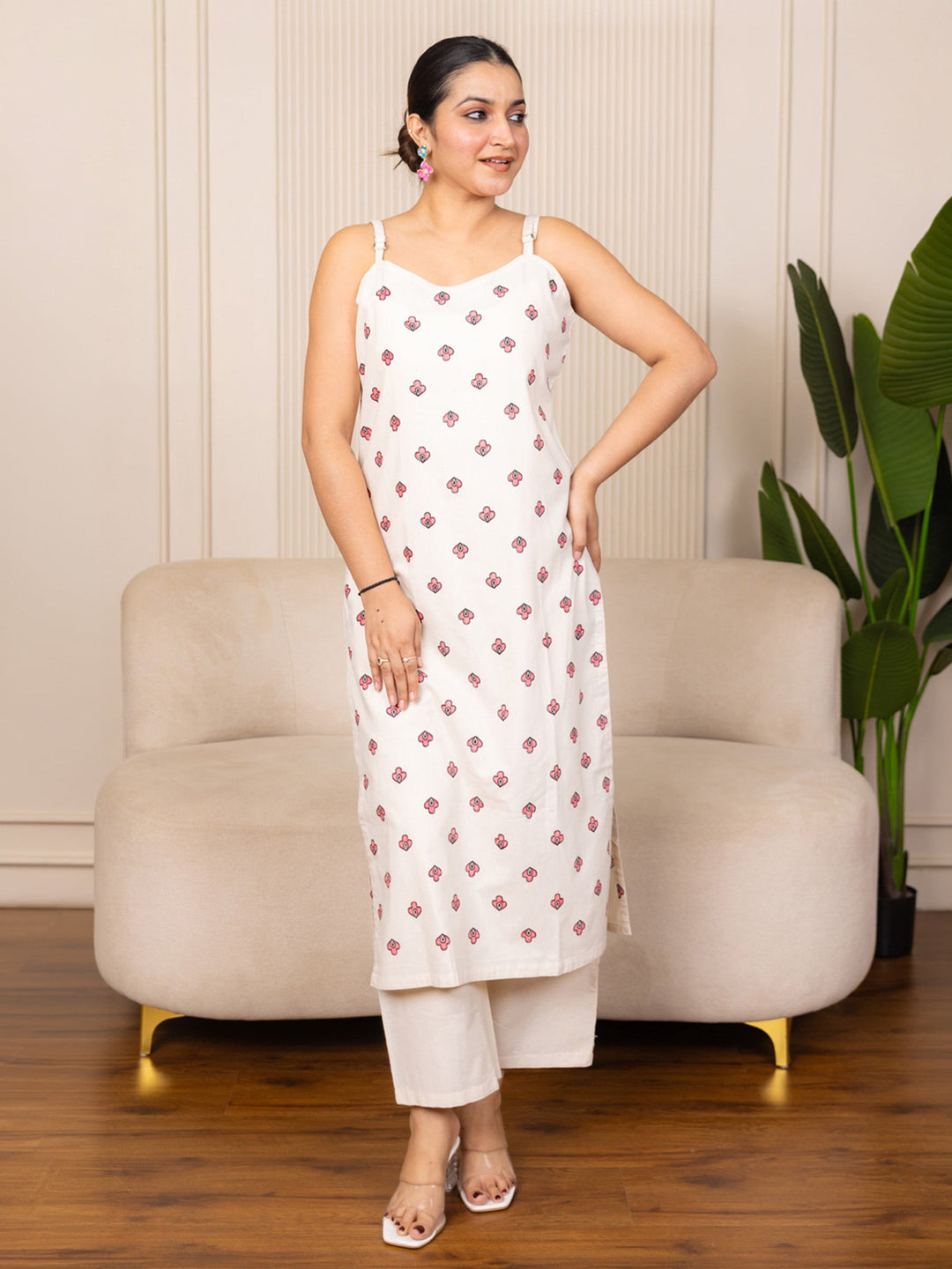 White Embroidered Cotton Blend Kurta Pant with Dupatta