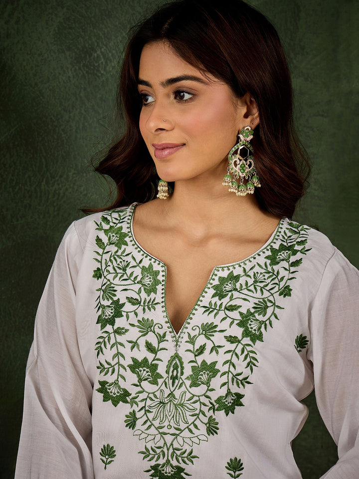 White Embroidered Art Silk Kurta Pant with Dupatta