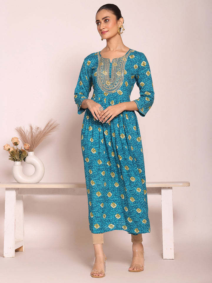 Blue Embroidered Art Silk Kurta Pant with Dupatta