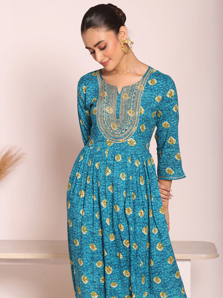 Blue Embroidered Art Silk Kurta Pant with Dupatta