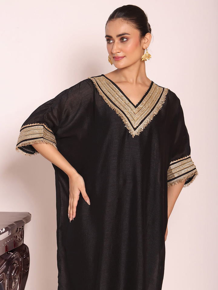 Black Embroidered Art Silk Kurta Pant with Dupatta