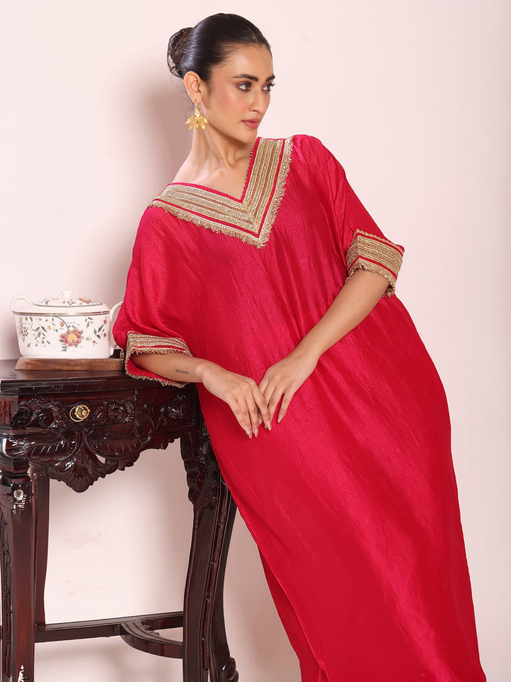 Rani Embroidered Art Silk Kurta Pant with Dupatta