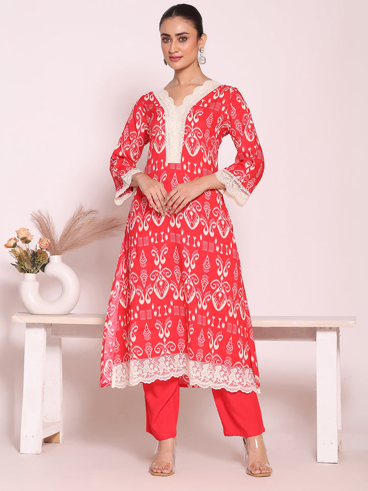 Peach Embroidered Art Silk Kurta Pant with Dupatta