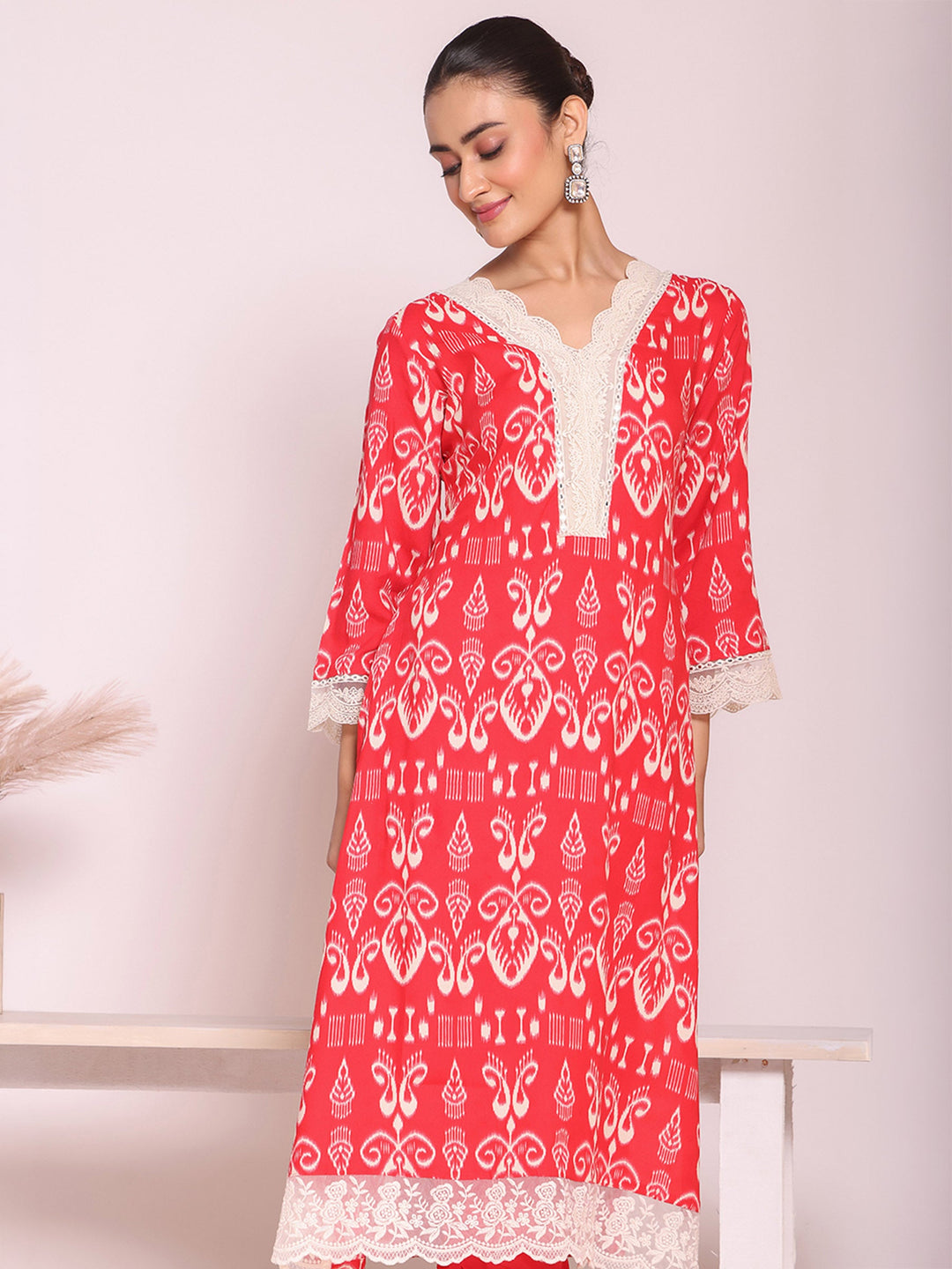 Peach Embroidered Art Silk Kurta Pant with Dupatta