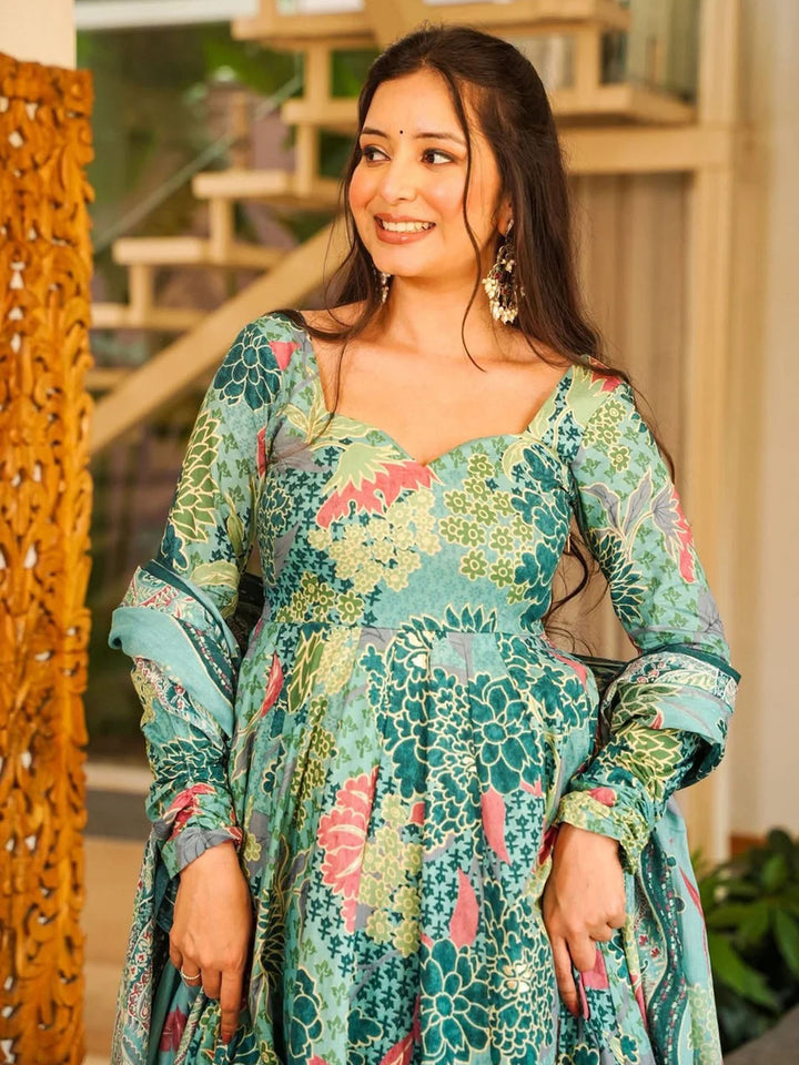 Blue Embroidered Cotton Blend Kurta Palazzo with Dupatta