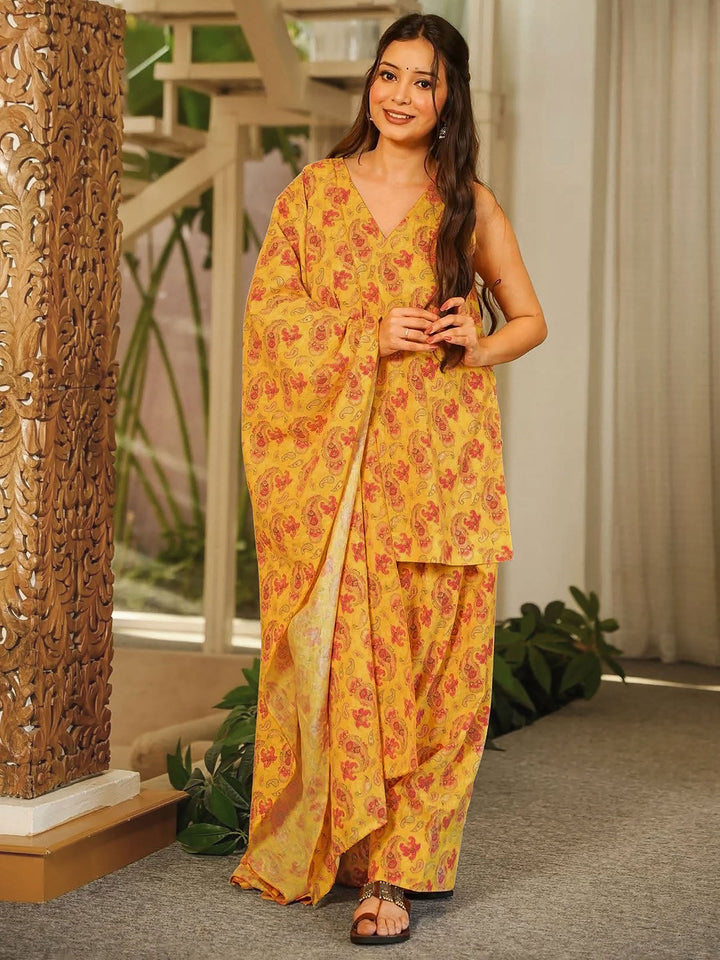 Orange Embroidered Cotton Blend Kurta Farsi Salwar with Dupatta