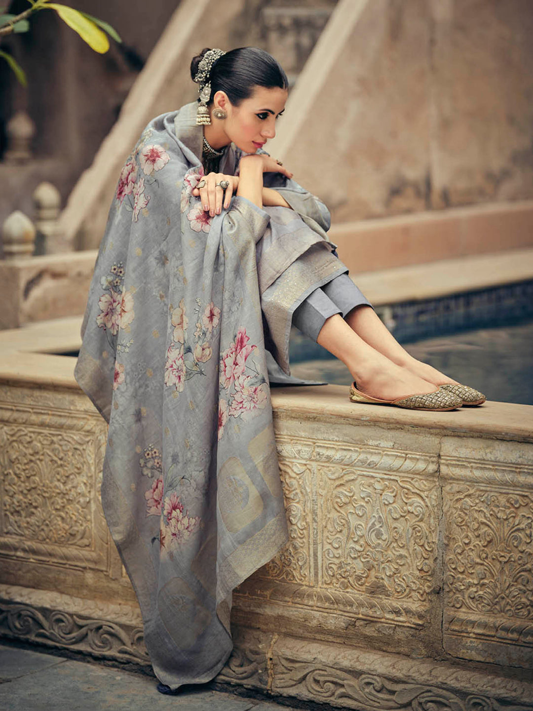 Blue Embroidered Art Silk Kurta Pant with Dupatta