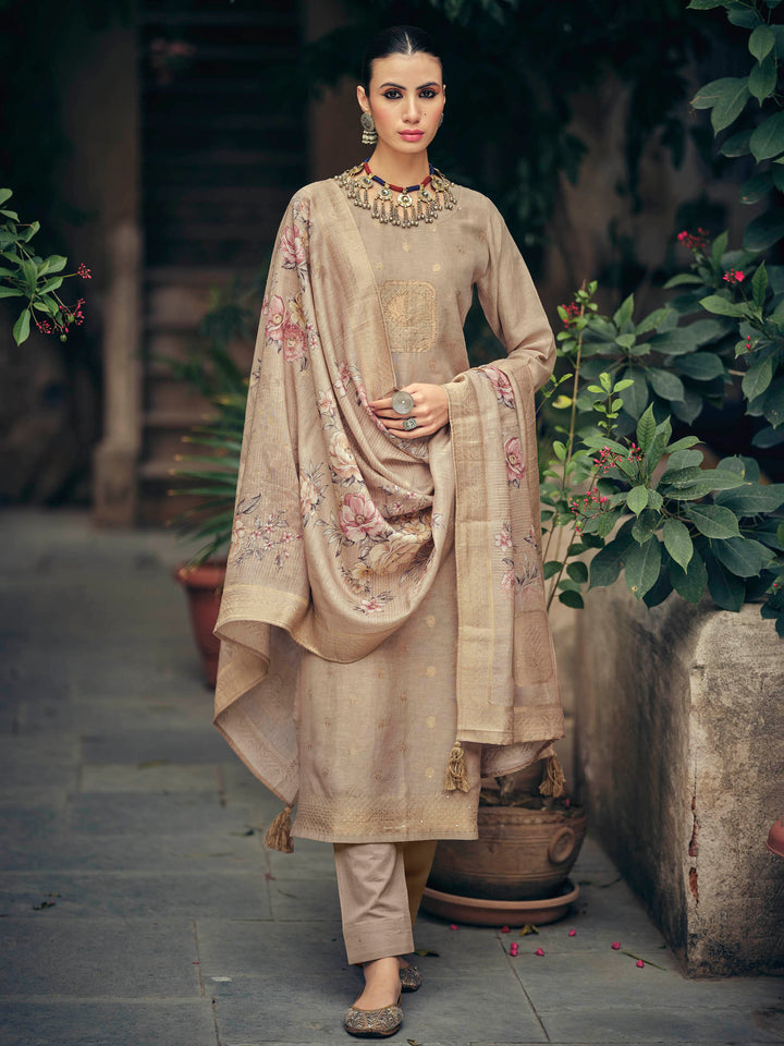 Grey Embroidered Art Silk Kurta Pant with Dupatta