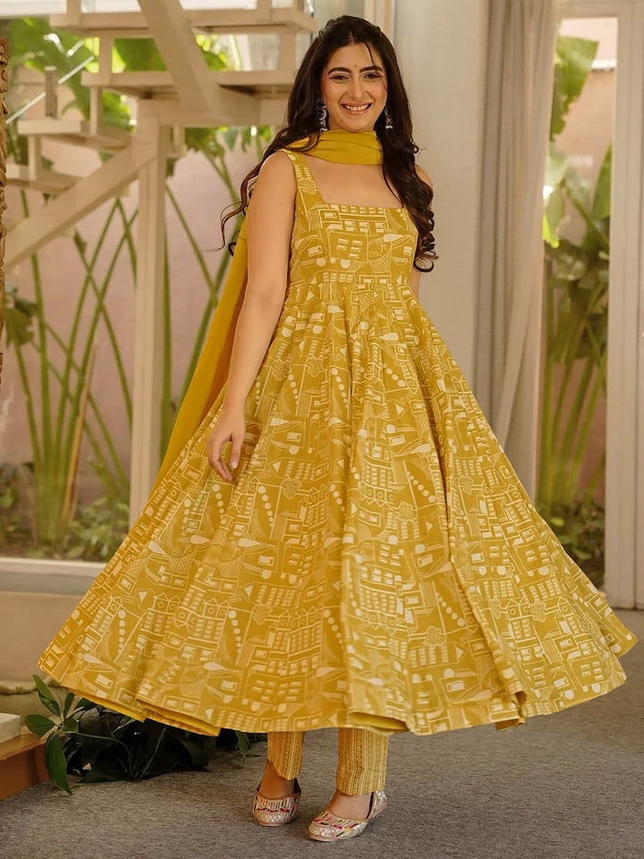 Yellow Embroidered Muslin Kurta Palazzo with Dupatta