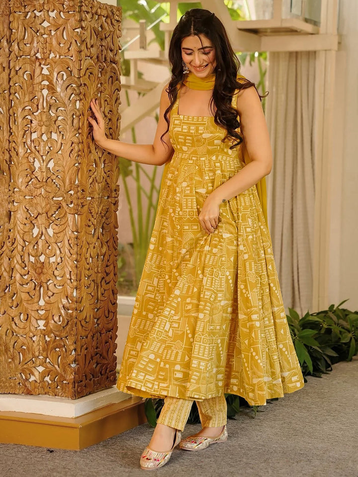 Yellow Embroidered Muslin Kurta Palazzo with Dupatta