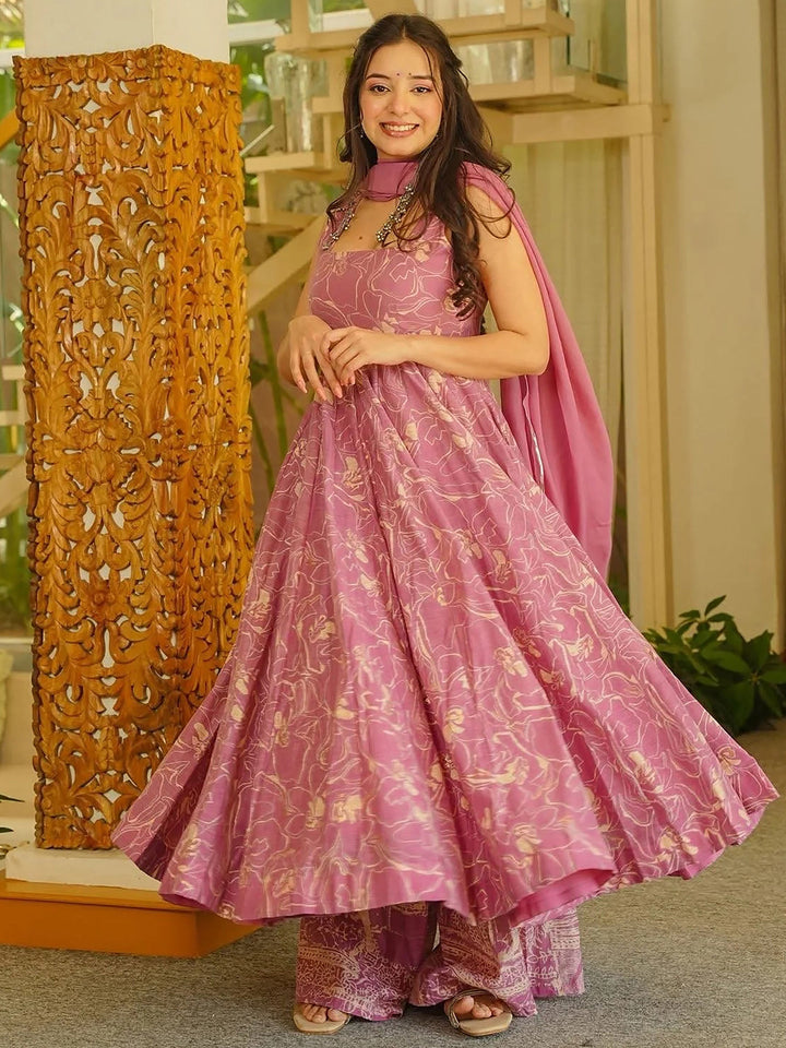 Pink Embroidered Muslin Kurta Palazzo with Dupatta