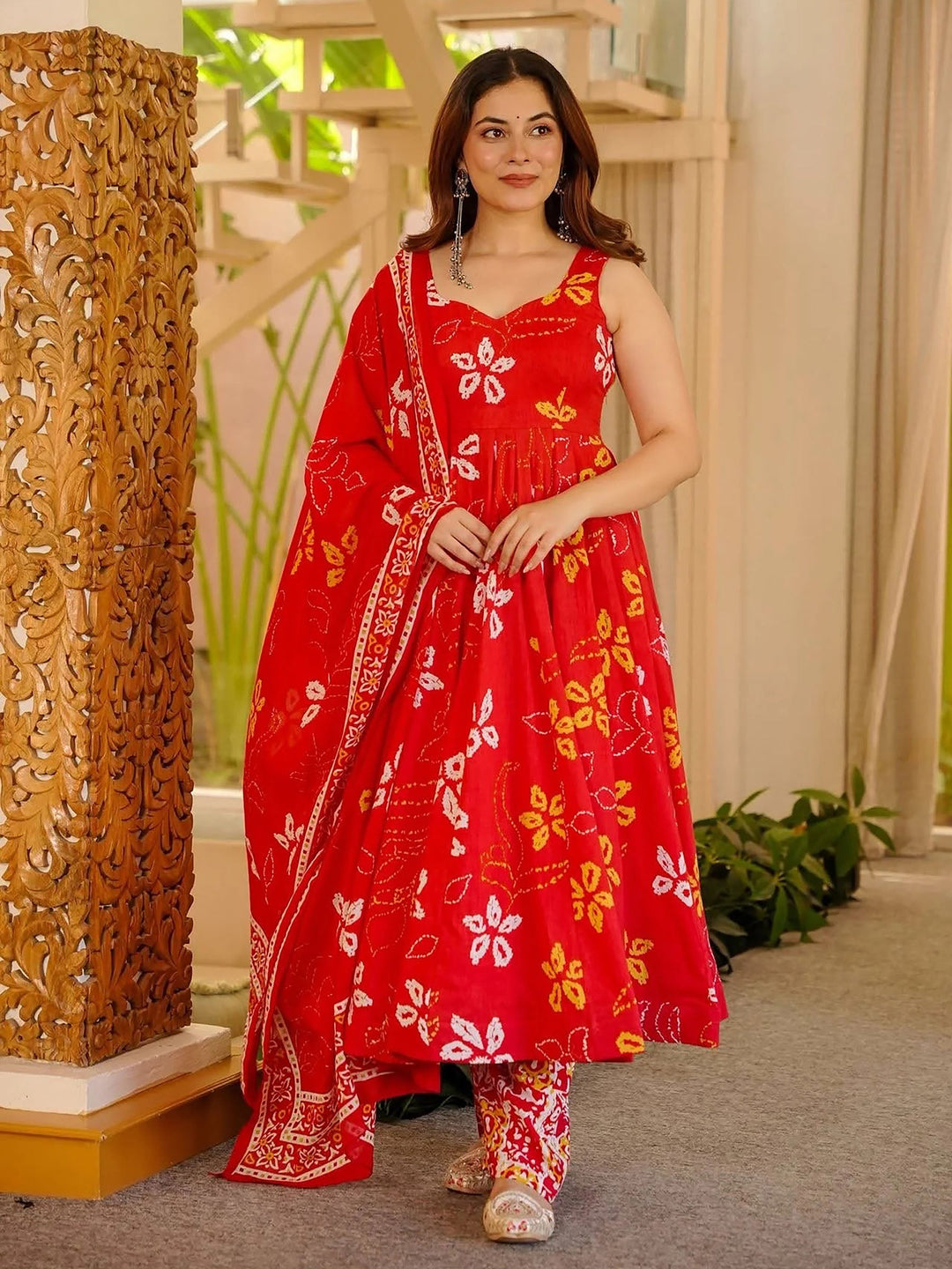 Red Embroidered Muslin Kurta Palazzo with Dupatta