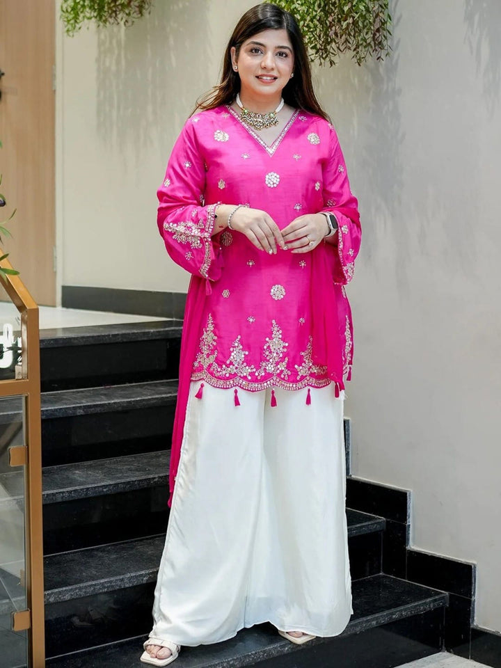 Rani Embroidered Art Silk Kurta Palazzo with Dupatta