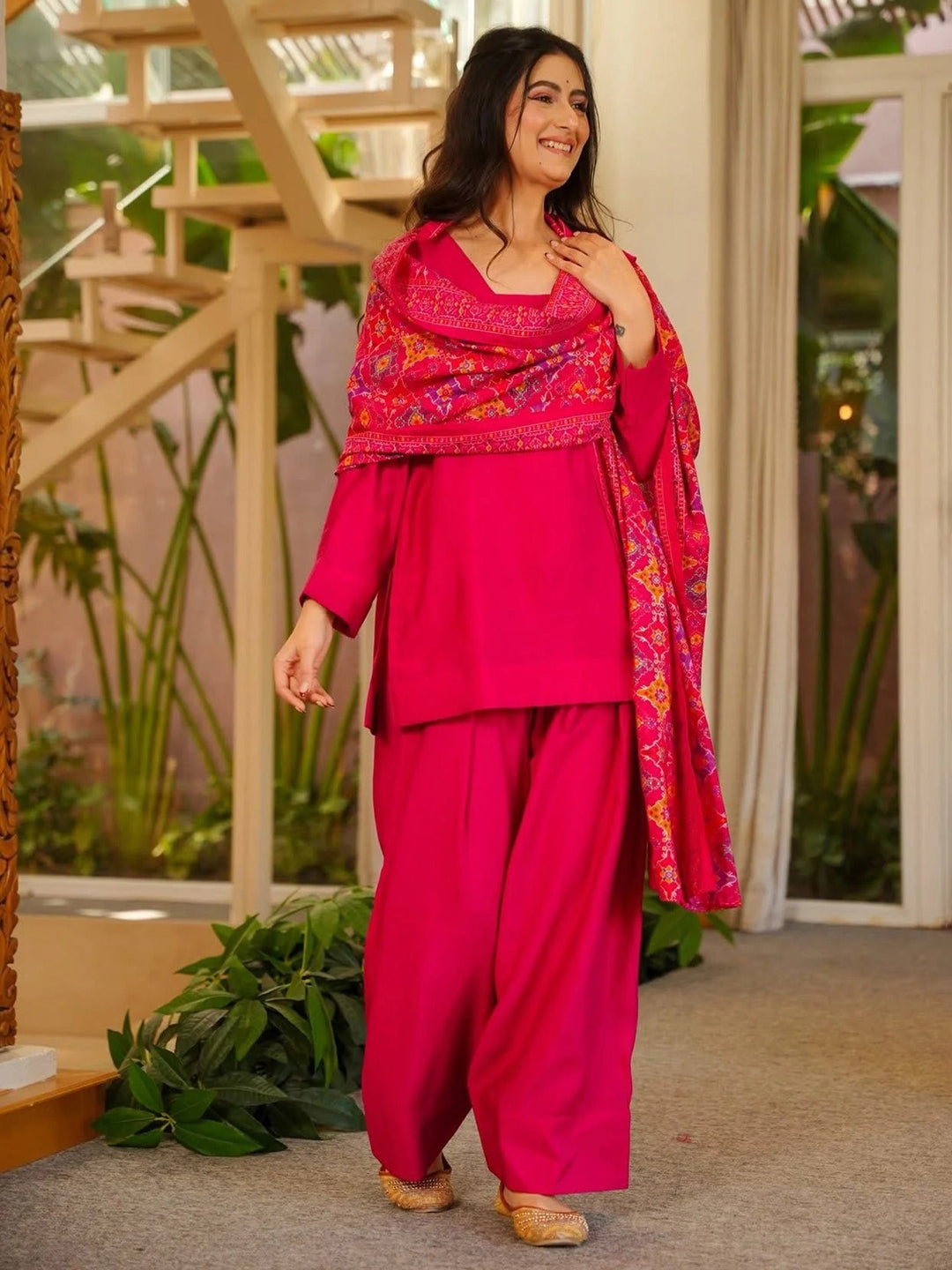 Rani Embroidered Art Silk Kurta Palazzo with Dupatta