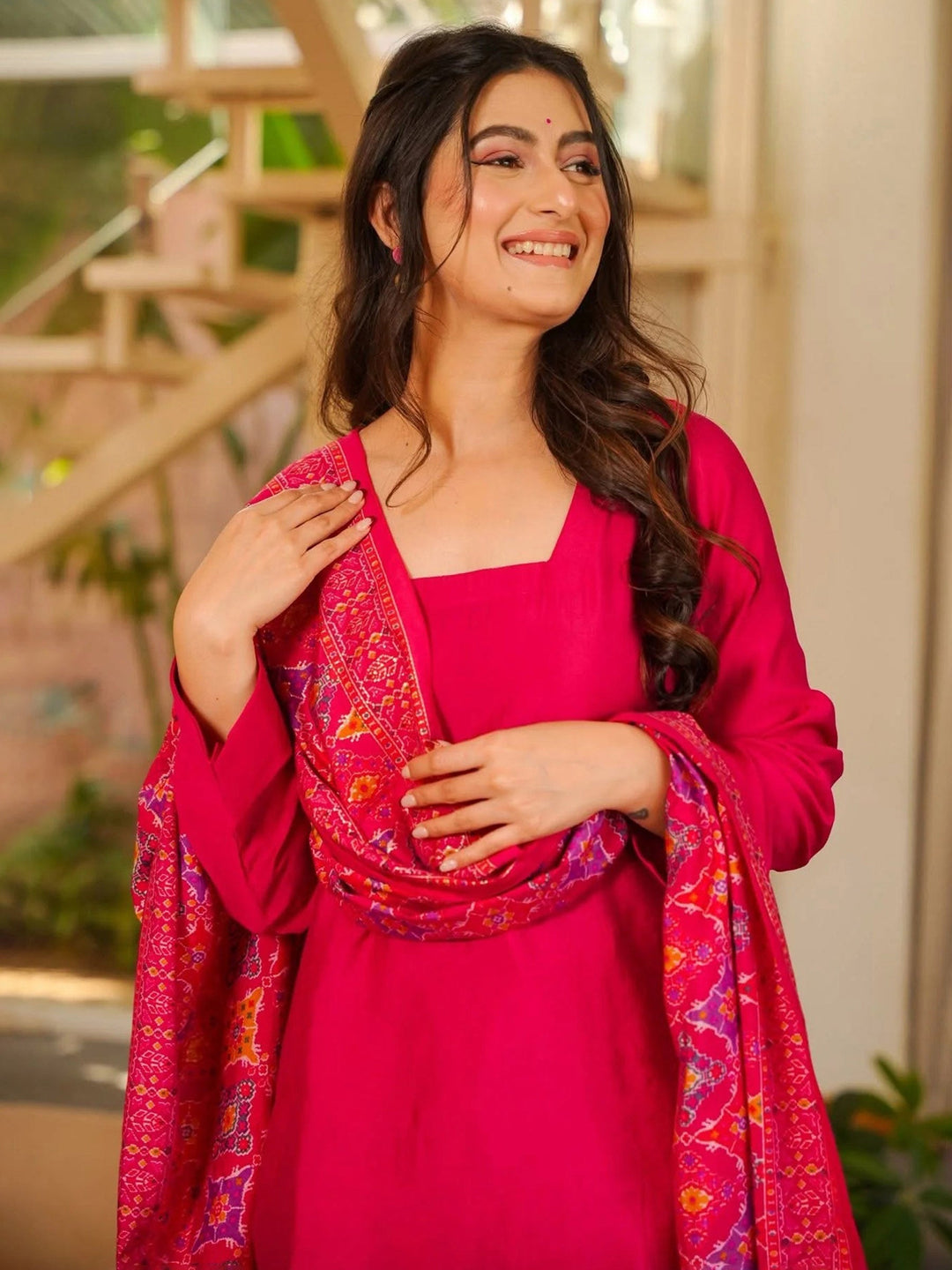 Rani Embroidered Art Silk Kurta Palazzo with Dupatta