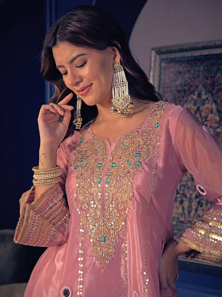 Lavender Embroidered Art Silk Kurta with Pant