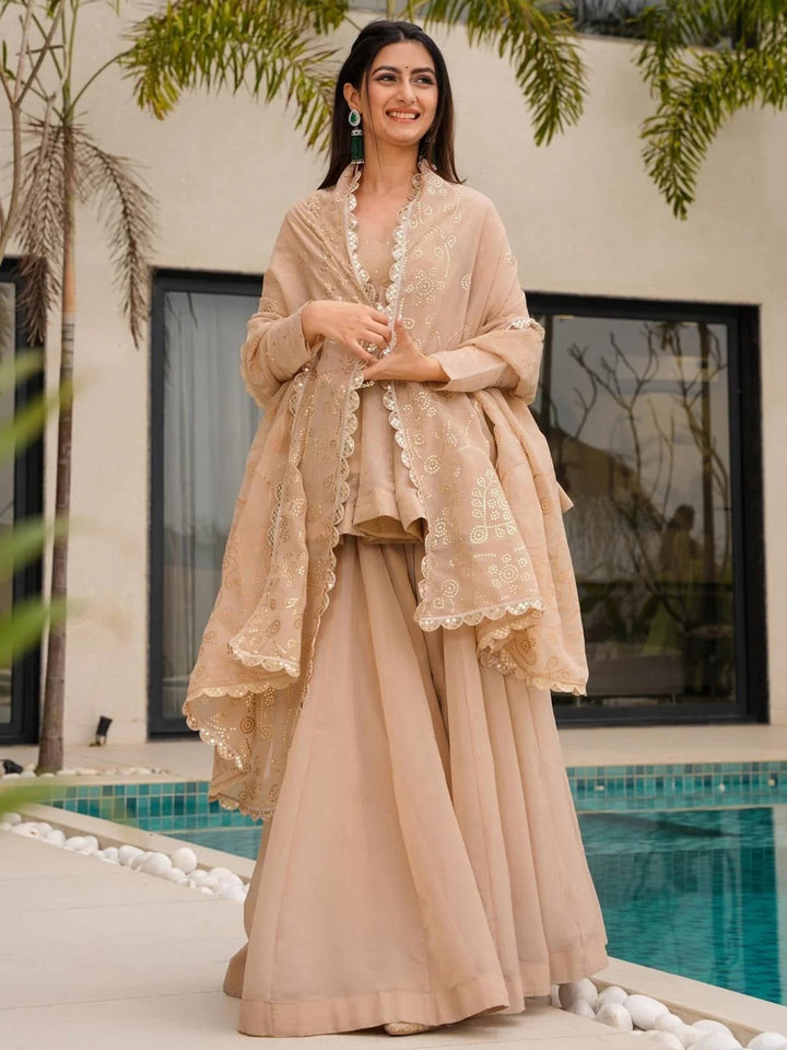 Cream Embroidered Organza Kurta Palazzo with Dupatta