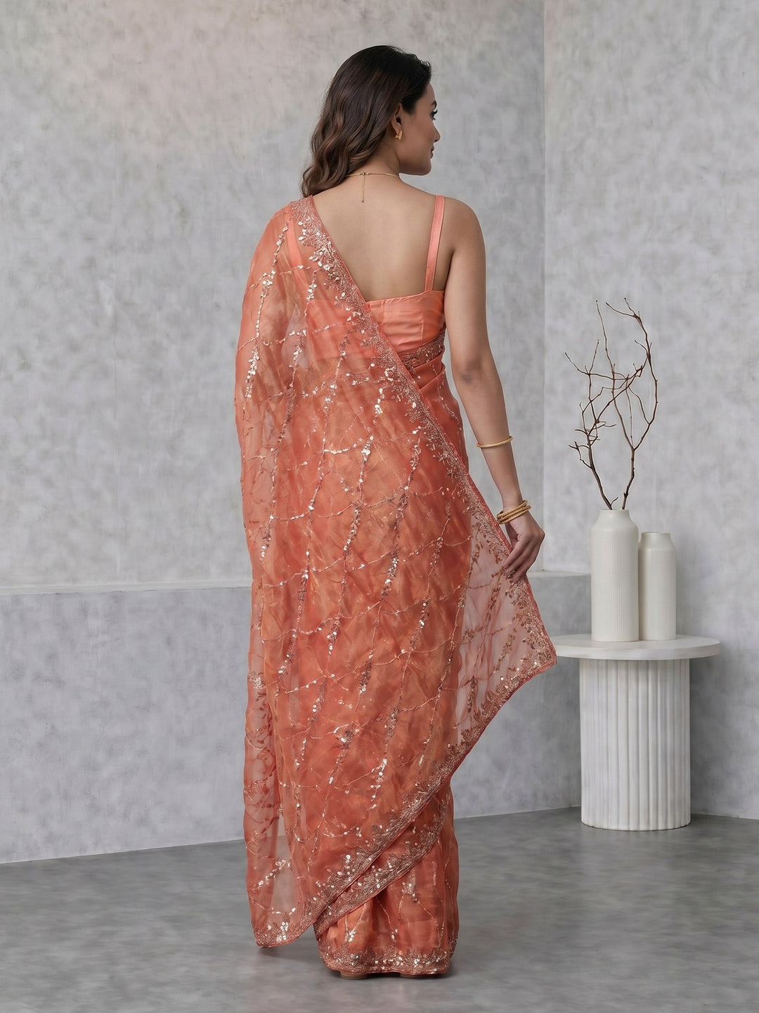 Pink Embroidered Tissue Saree