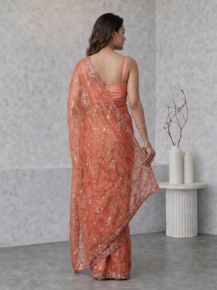 Pink Embroidered Tissue Saree