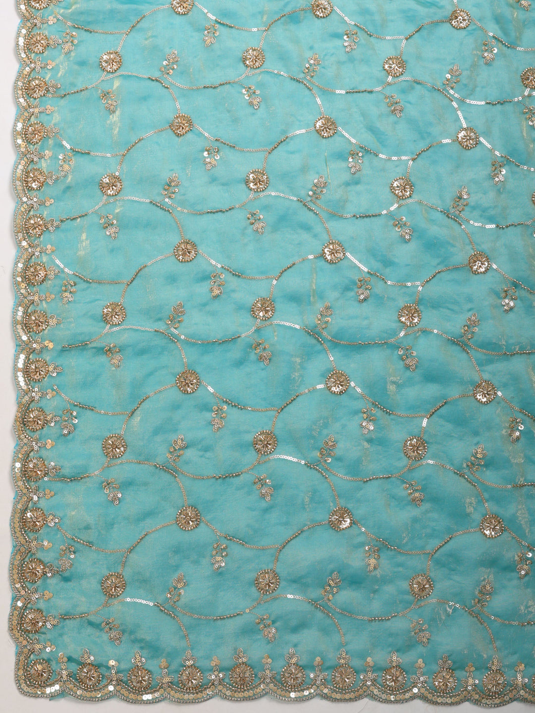 Sea Green Embroidered Tissue Saree